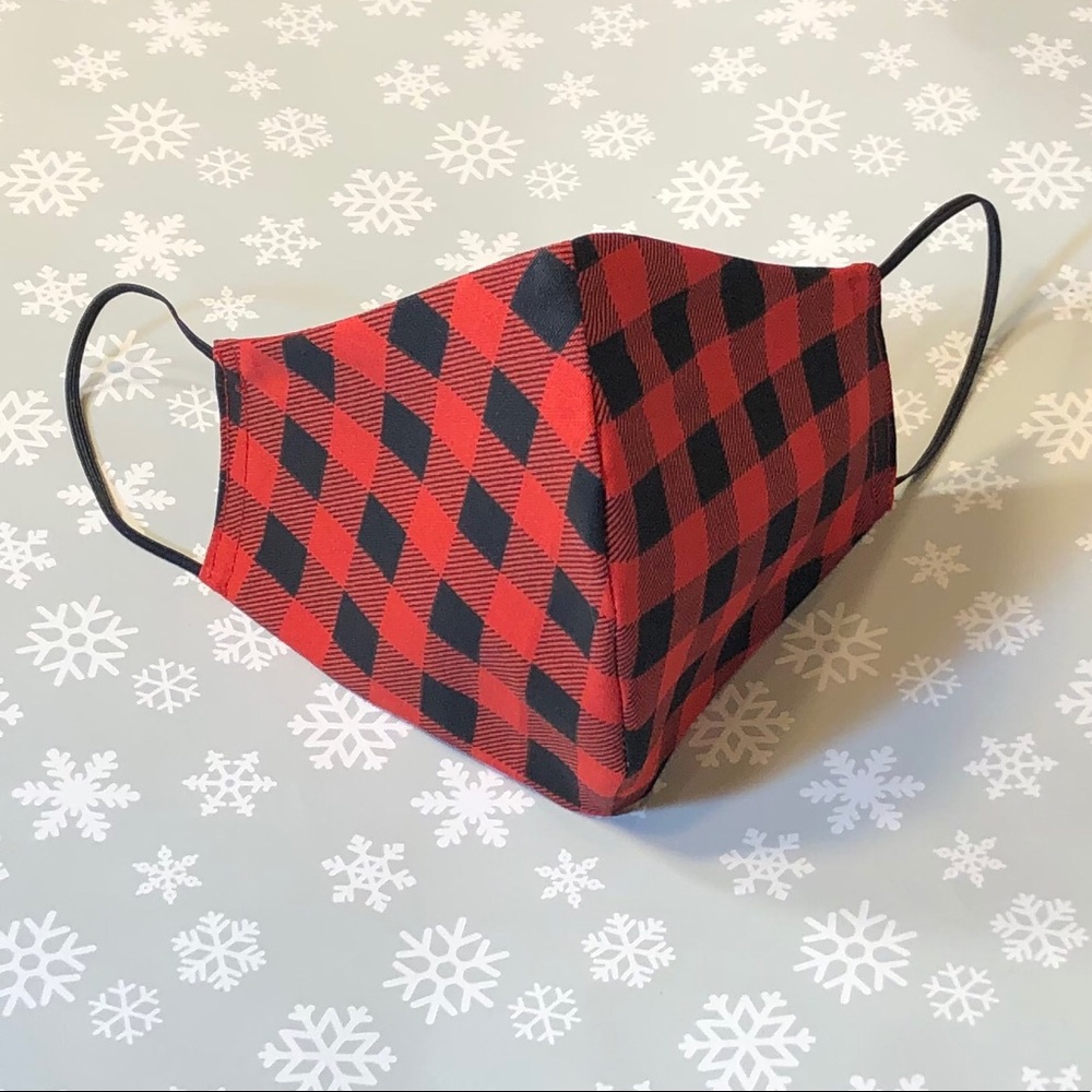 Red Plaid Print Face Mask